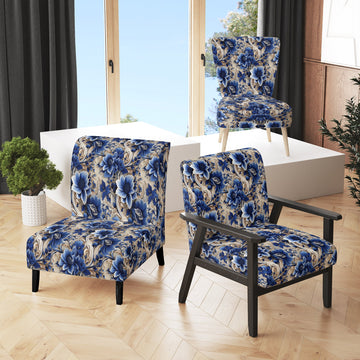 Cobalt Blue And White Victorian Floral Pattern - Cottage Accent Side Chair